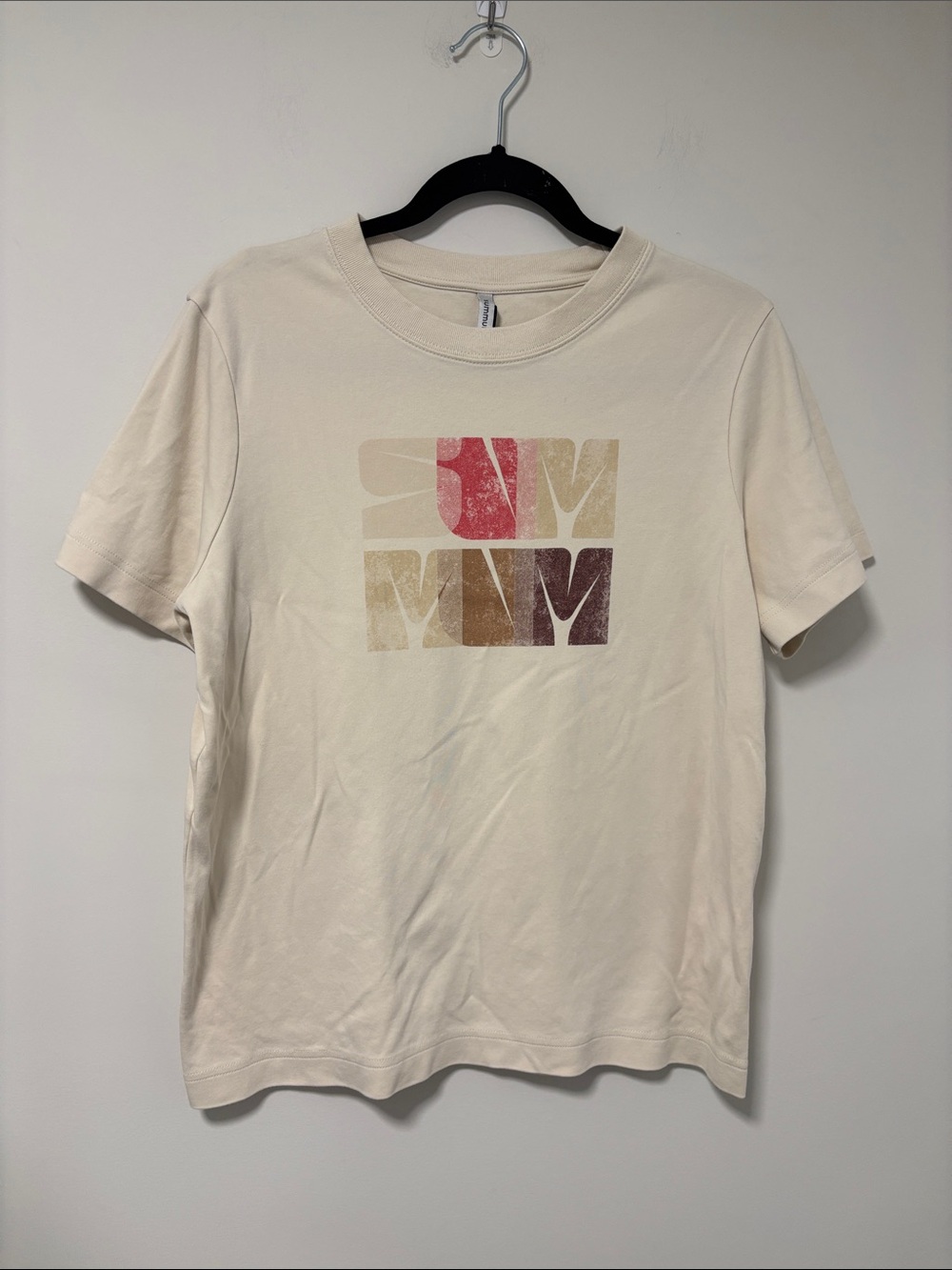 Summum Cream Short Sleeve Graphic Tee with Retro Block Print